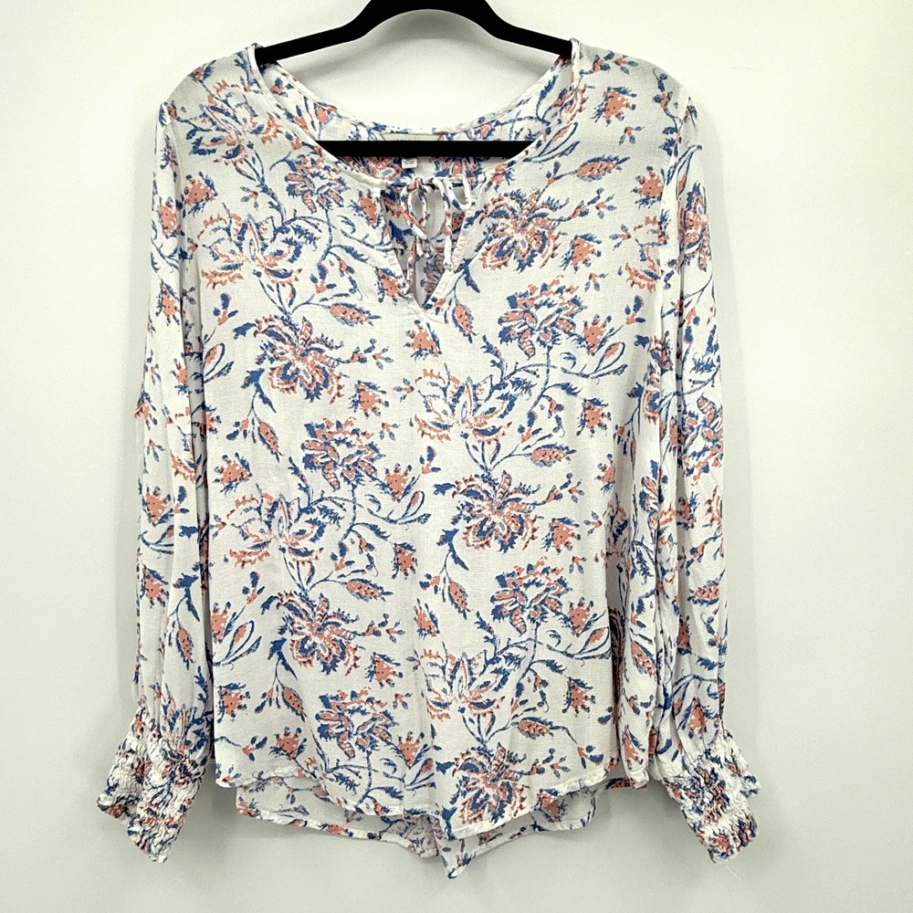 Lucky Brand Floral Blouse - White, Blue, Orange